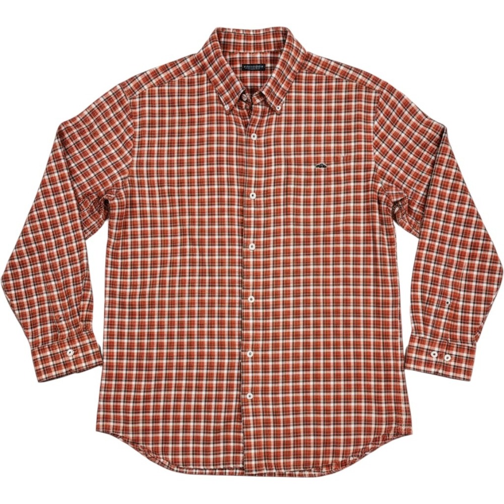 Fish Hippie Men's Button Down Shirt Tailored Fit Orange Plaid Flannel Large